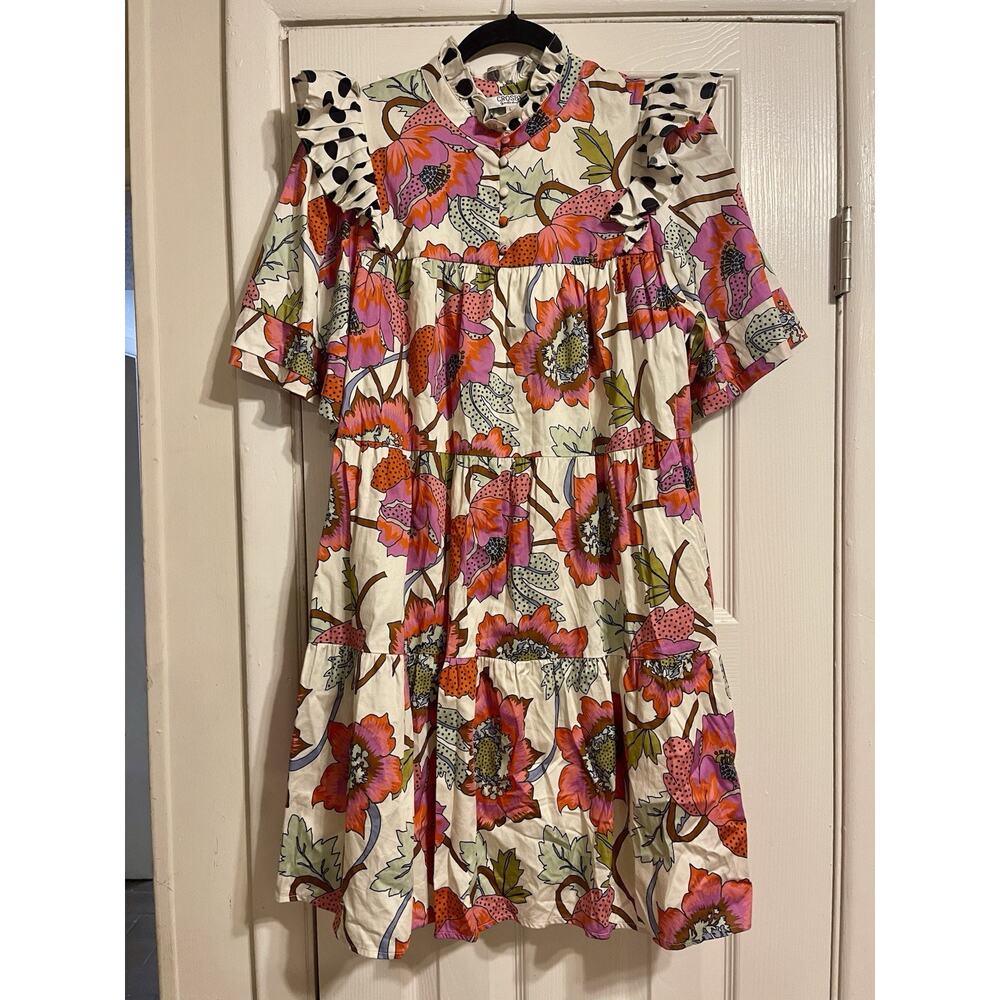 Crosby by Mollie Burch Maisie Cotton Floral Polka Dot Ruffle Mini Dress L - Picture 3 of 7